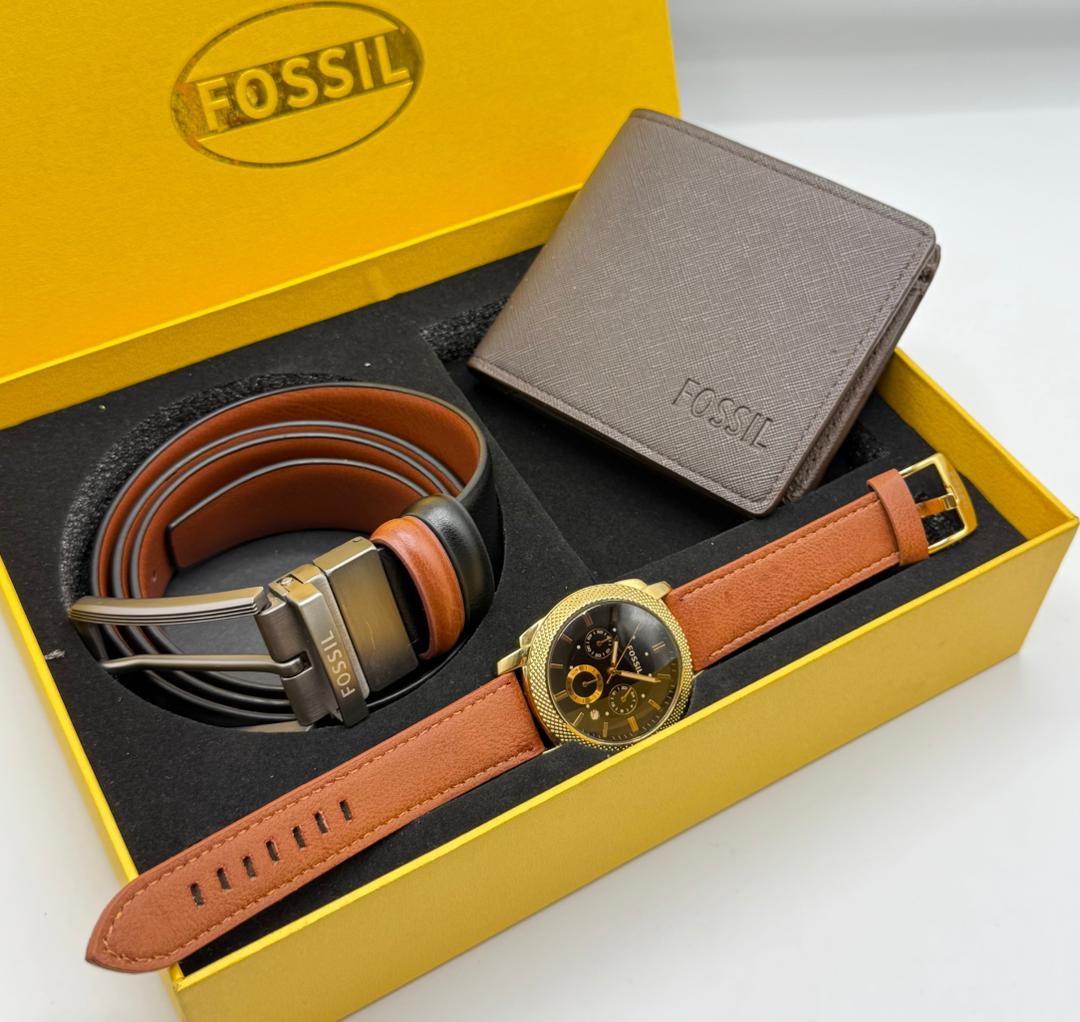 Fossil Gift Set — Cognac Noir & Or